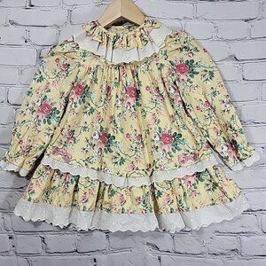 Vintage Polly Flinders Girls Dress 3T 100% Cotton Pastel Floral Cottagecore